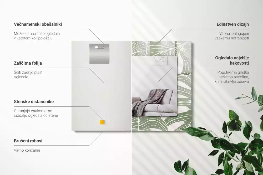 Espelho decorado Folhas de Monstera