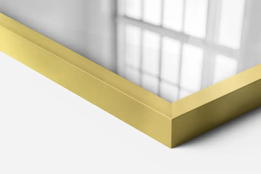 Espelho de parede retangular com moldura dourada decorativo