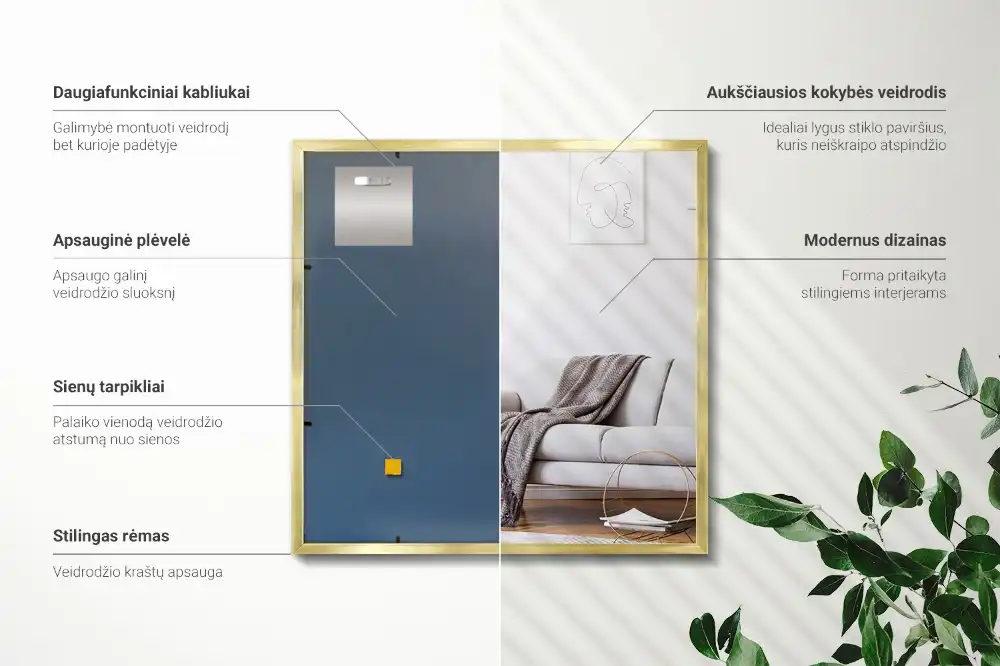 Espelho de parede retangular com moldura dourada decorativo
