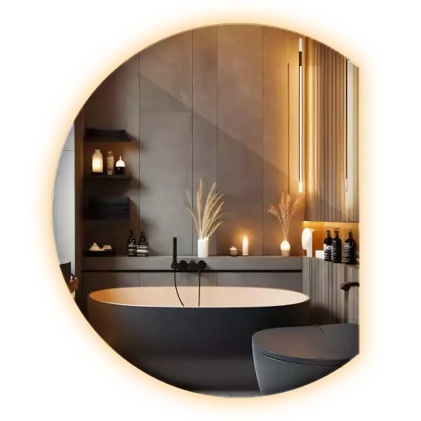 Espelho em formato D atraente com LED