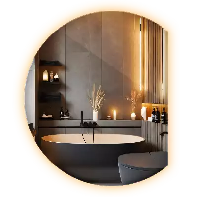 Espelho em formato D atraente com LED