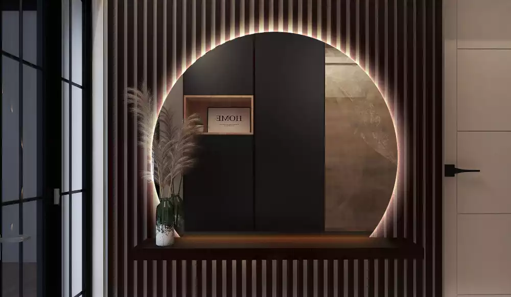 Espelho em formato D atraente com LED