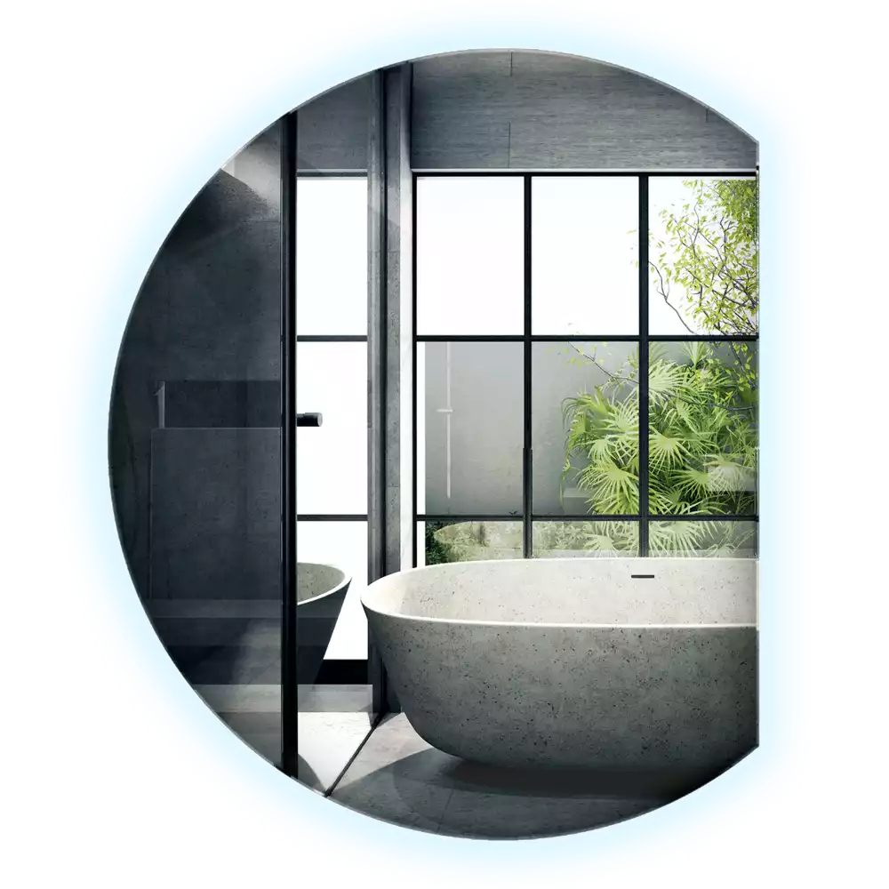 Espelho em formato D atraente com LED