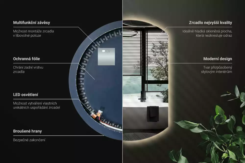 Espelho em formato D atraente com LED