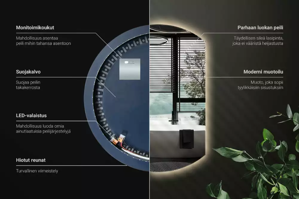 Espelho em formato D atraente com LED