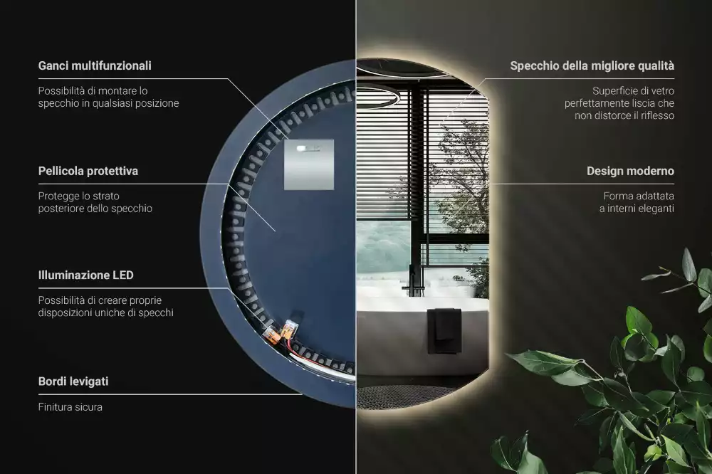 Espelho em formato D atraente com LED