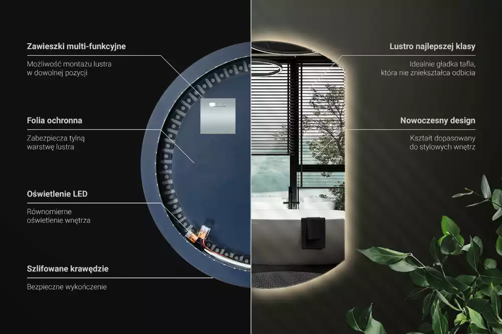 Espelho em formato D atraente com LED