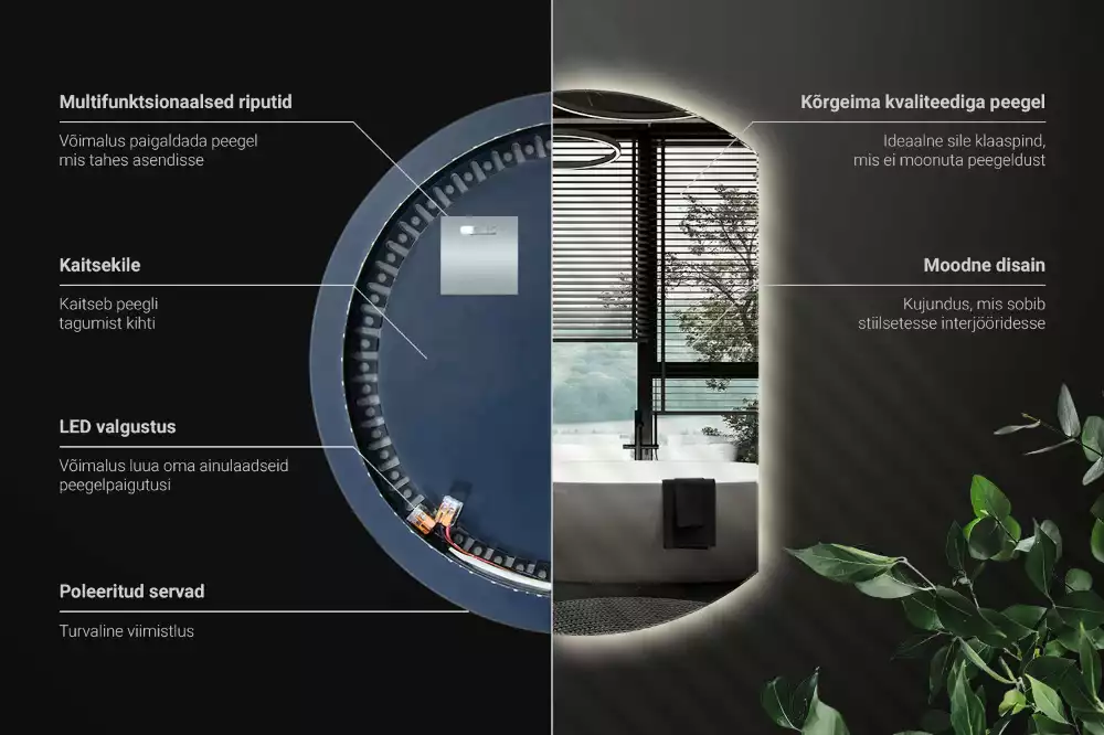 Espelho em formato D atraente com LED