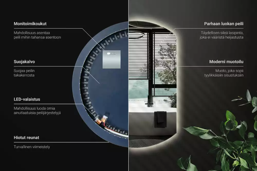 Espelho em formato D atraente com LED