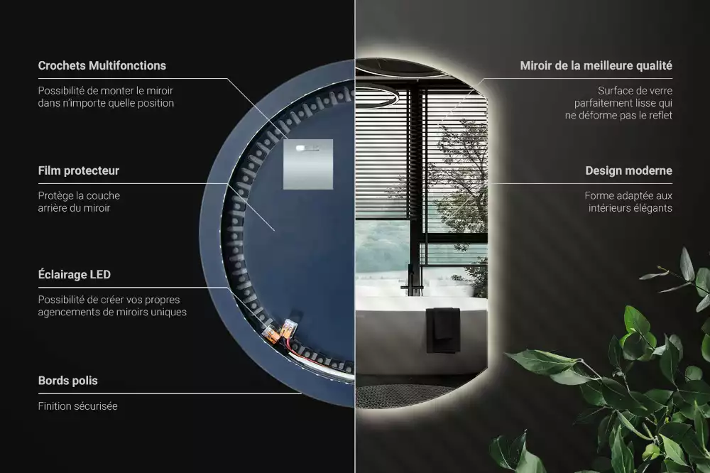 Espelho em formato D atraente com LED