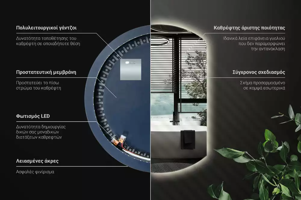 Espelho em formato D atraente com LED