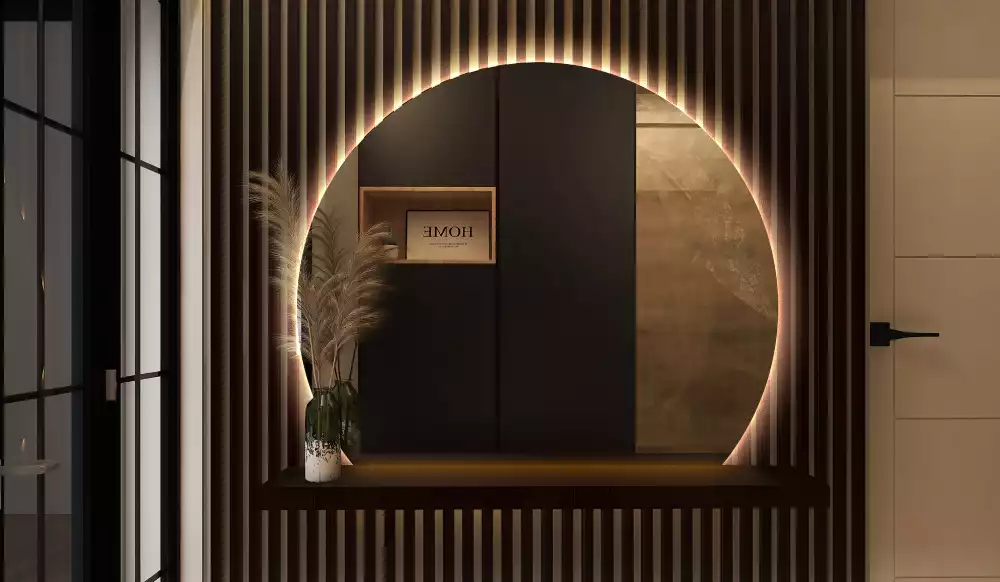 Espelho em formato D atraente com LED