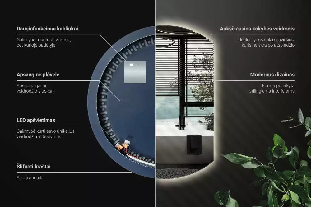 Espelho em formato D atraente com LED