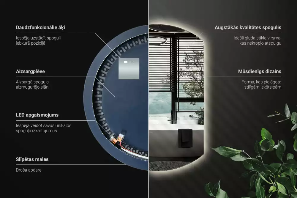 Espelho em formato D atraente com LED