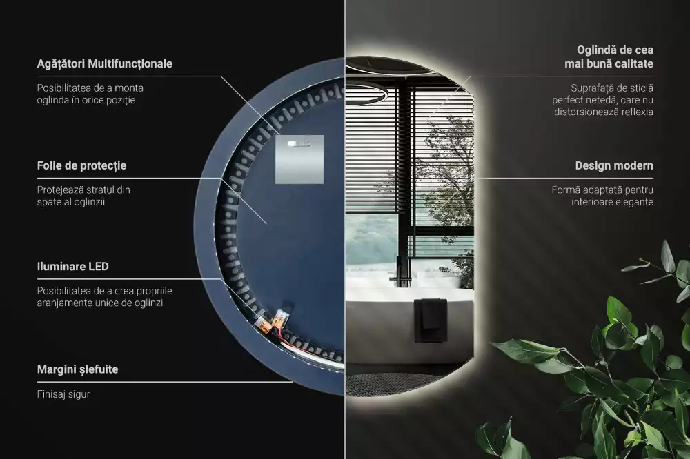 Espelho em formato D atraente com LED