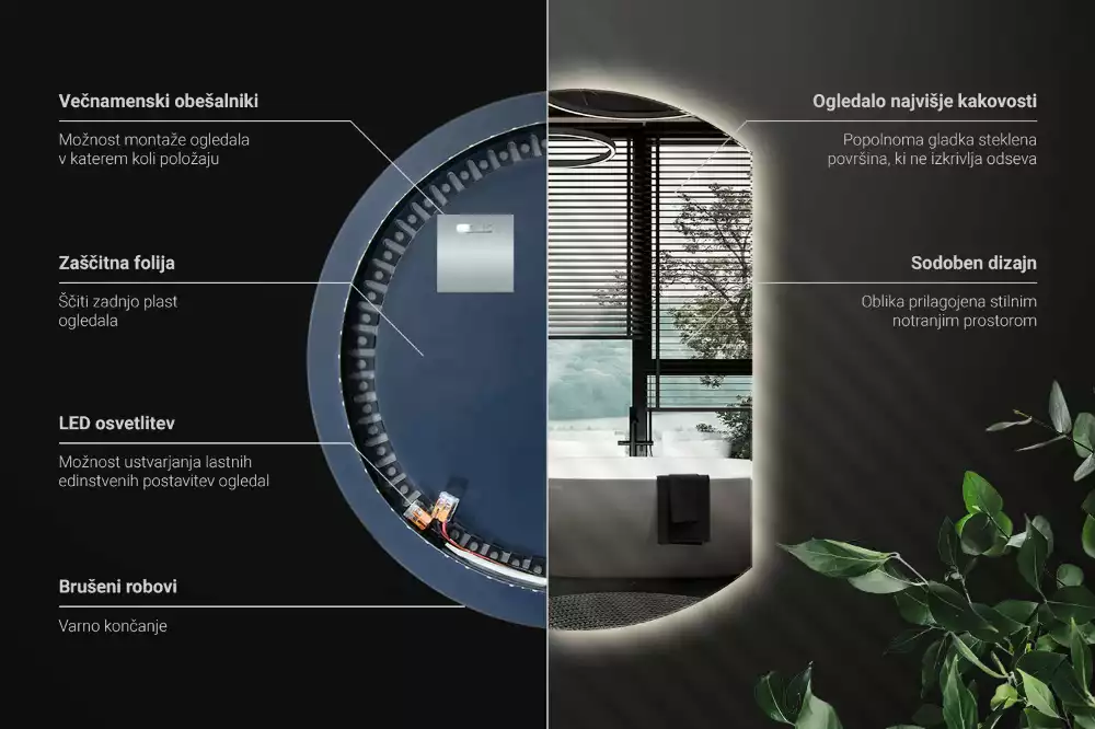 Espelho em formato D atraente com LED