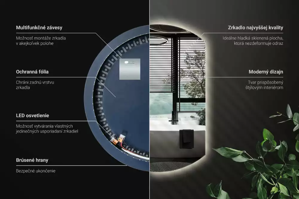 Espelho em formato D atraente com LED