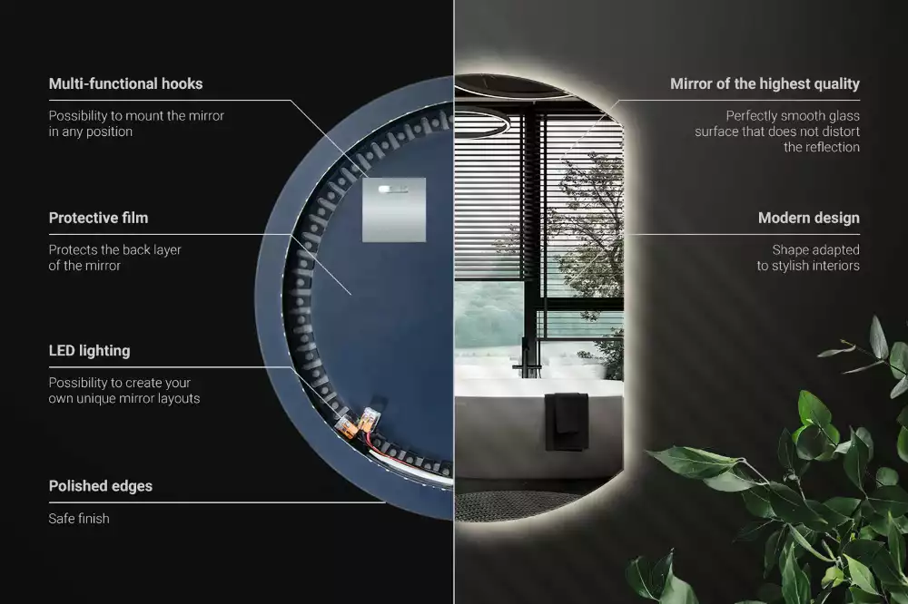 Espelho em formato D atraente com LED