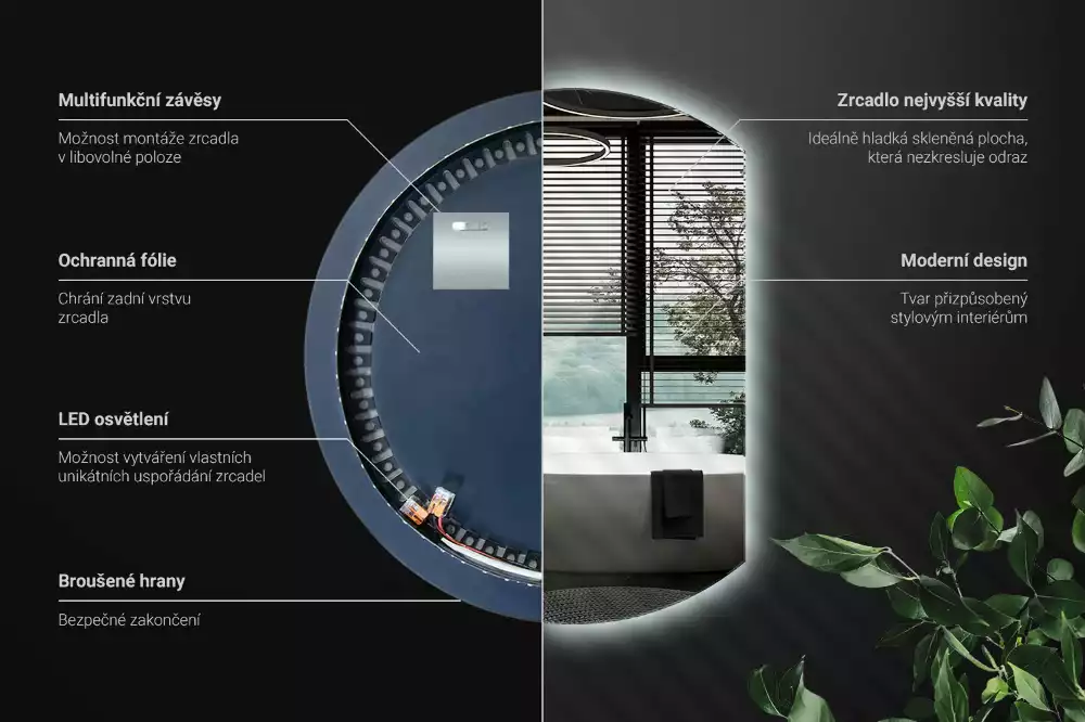 Espelho em formato D atraente com LED