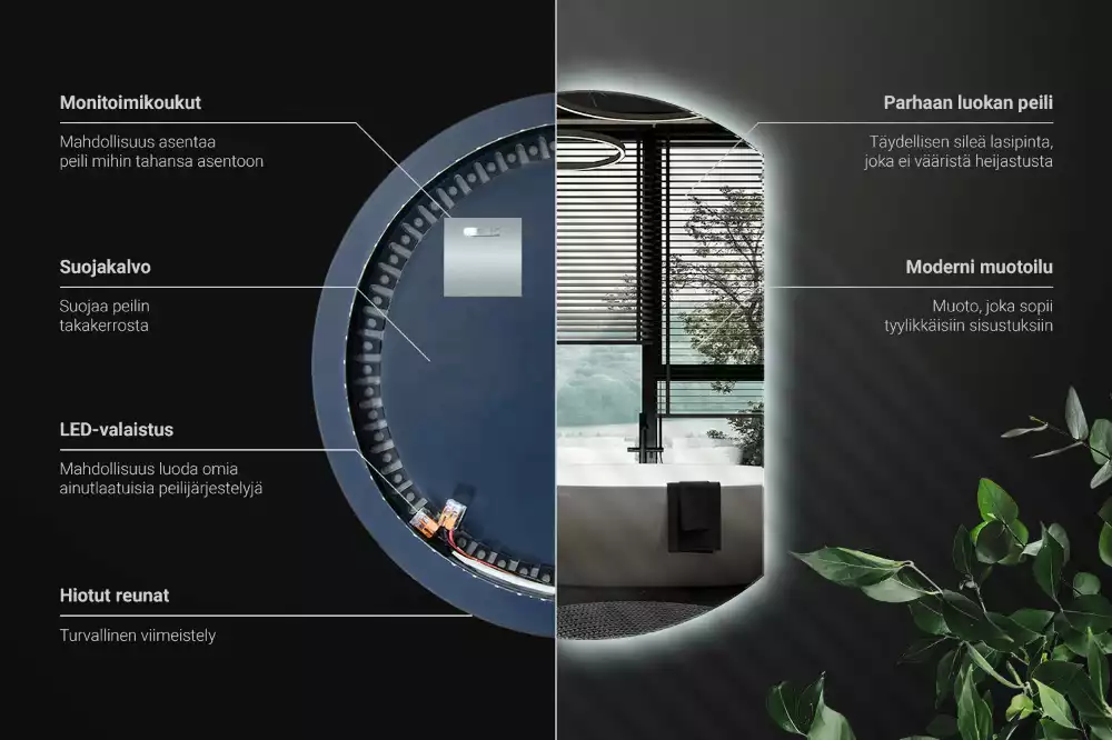 Espelho em formato D atraente com LED