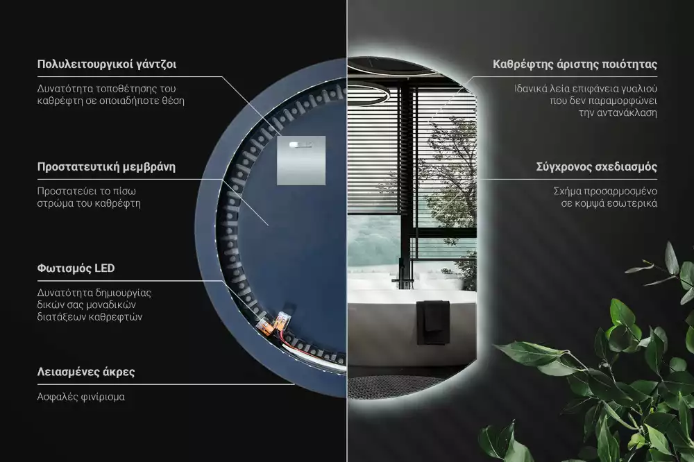 Espelho em formato D atraente com LED