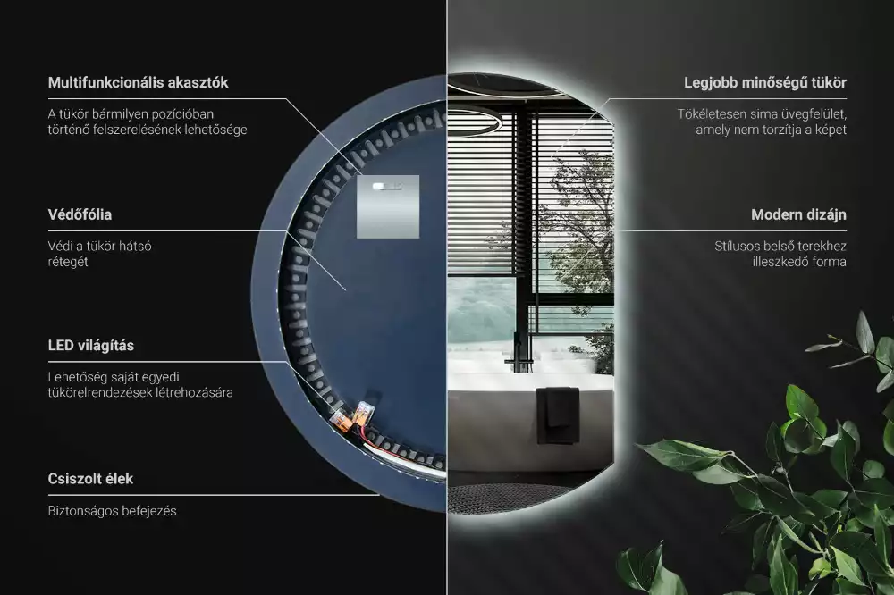 Espelho em formato D atraente com LED