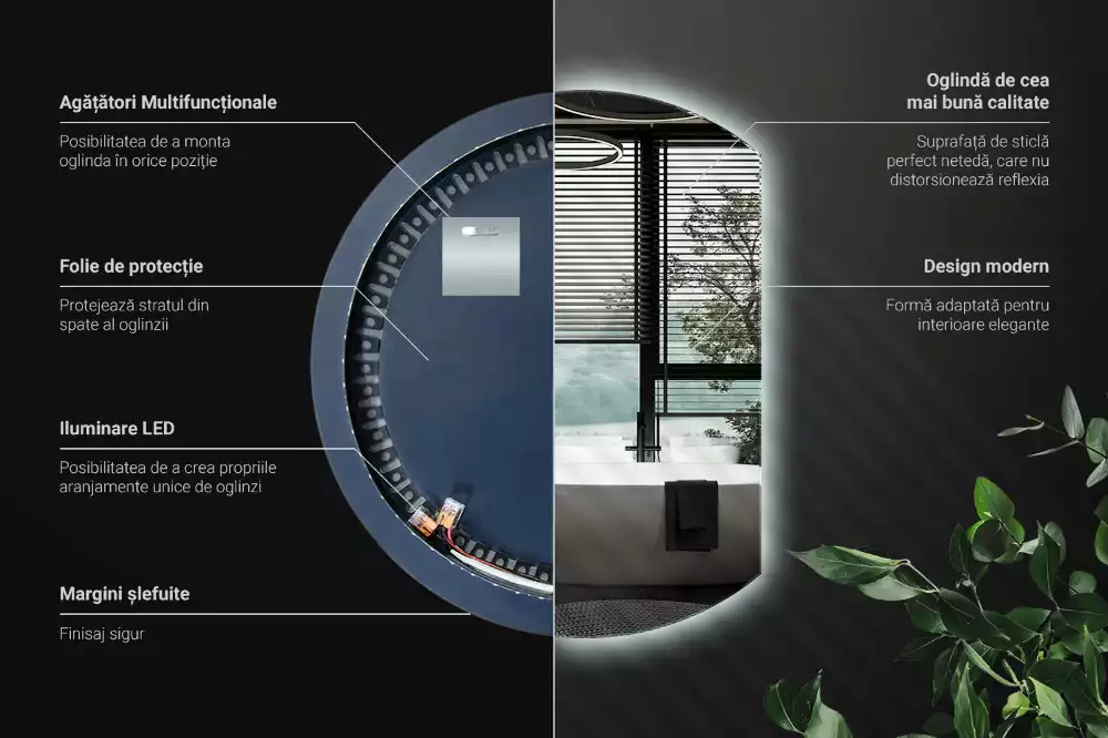 Espelho em formato D atraente com LED