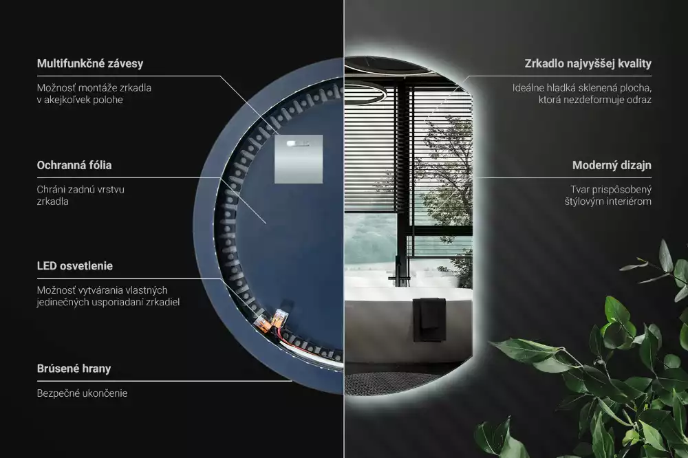 Espelho em formato D atraente com LED
