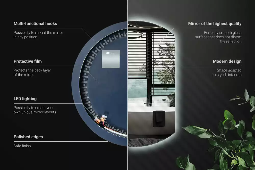 Espelho em formato D atraente com LED