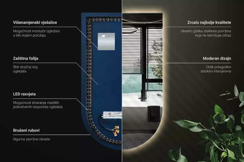 Espelho semi oval com iluminação LED
