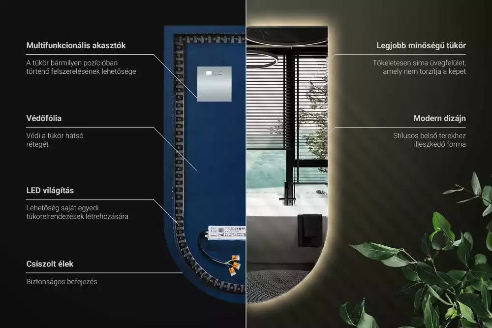 Espelho semi oval com iluminação LED
