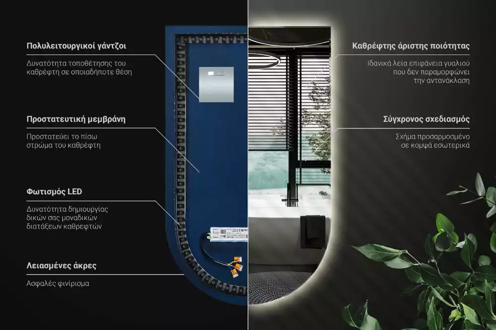 Espelho semi oval com iluminação LED