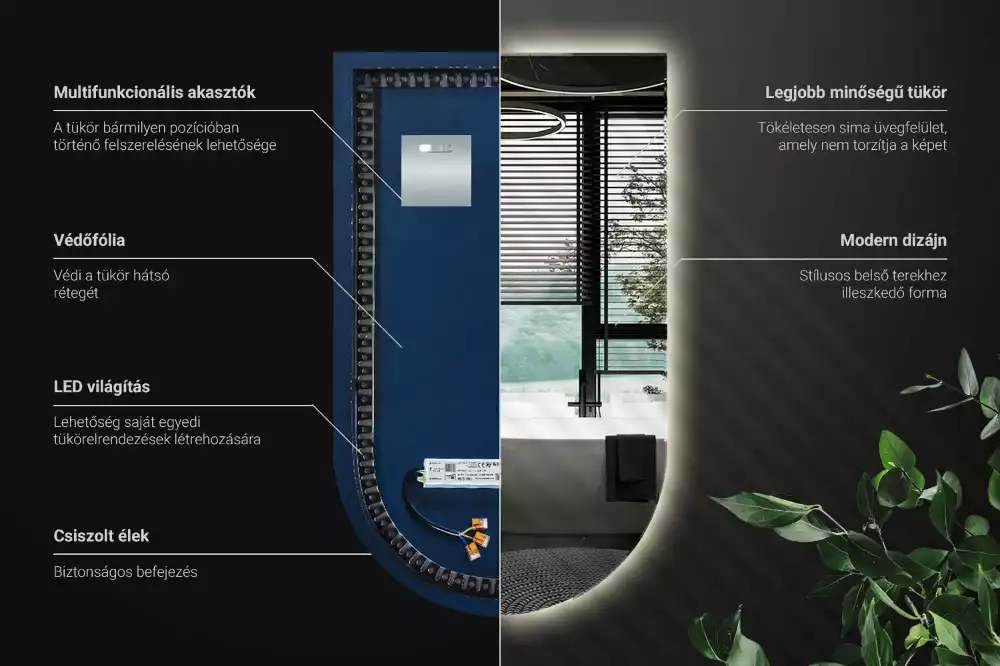 Espelho semi oval com iluminação LED
