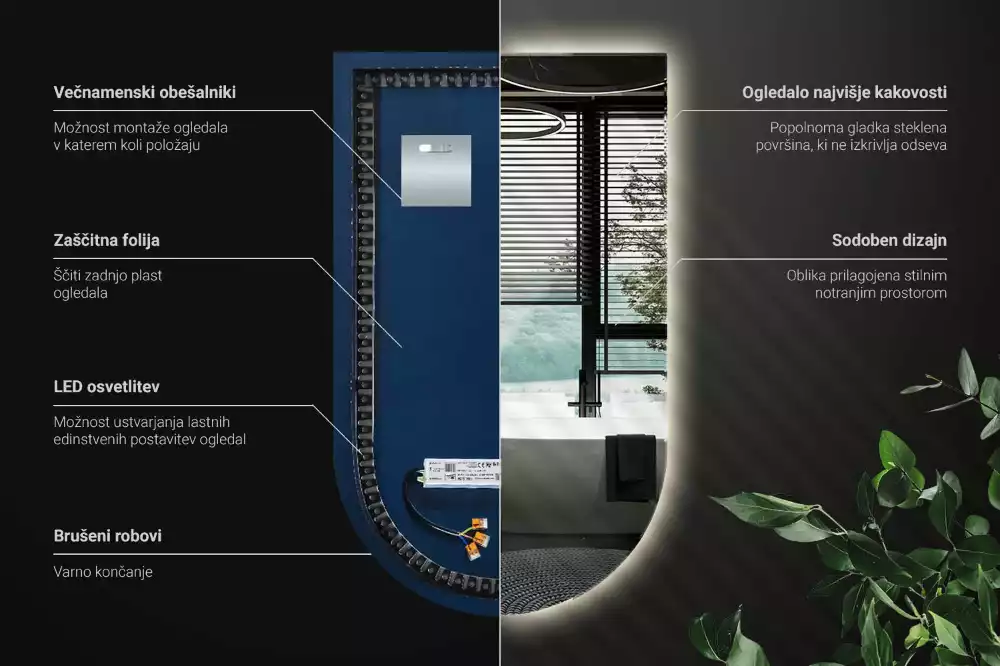 Espelho semi oval com iluminação LED