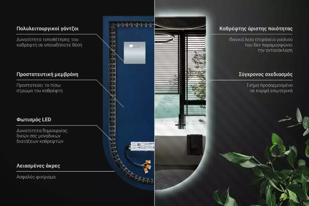 Espelho semi oval com iluminação LED