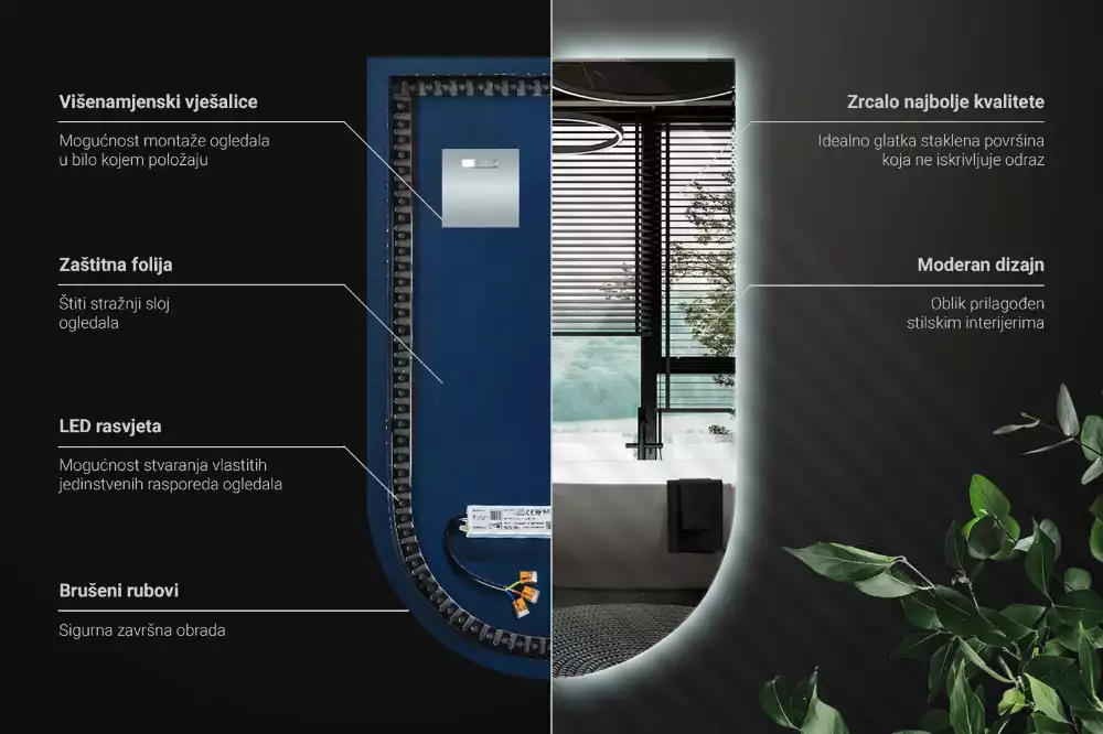 Espelho semi oval com iluminação LED