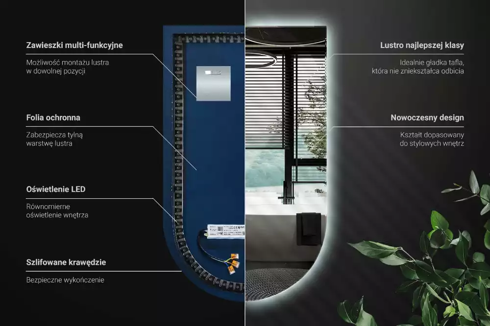 Espelho semi oval com iluminação LED