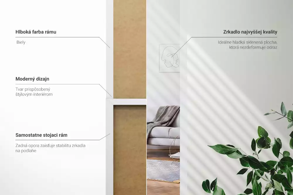 Espelho de pé em moldura branca