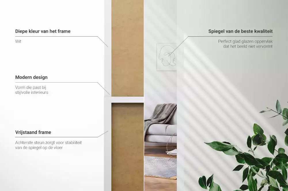 Espelho de pé em moldura branca