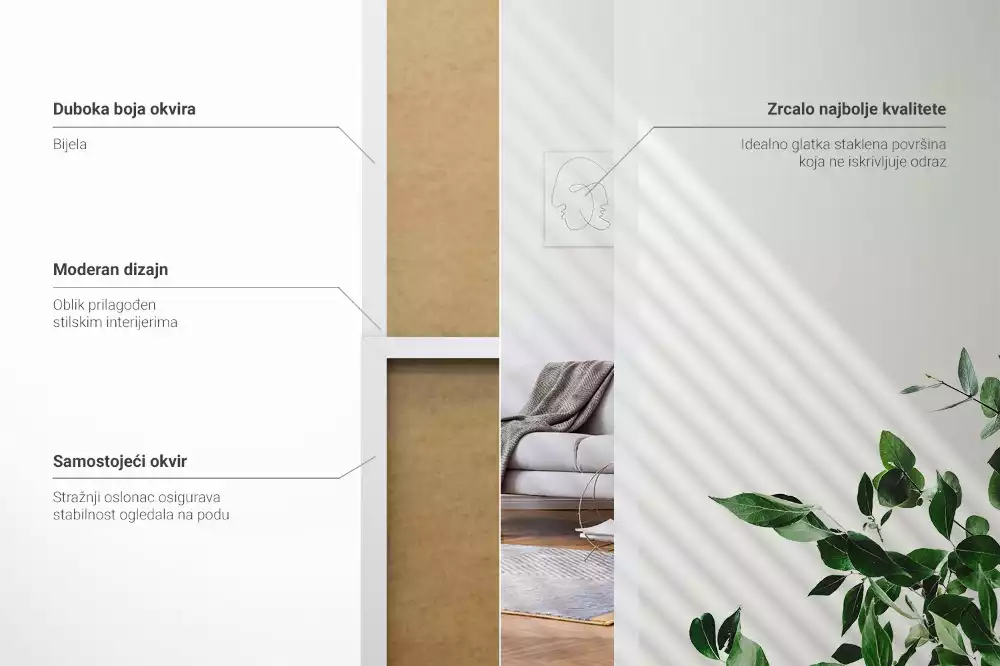 Espelho de pé em moldura branca