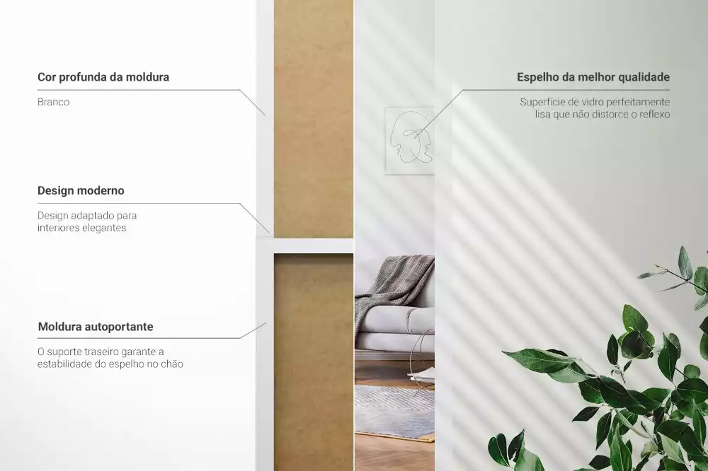 Espelho de pé em moldura branca