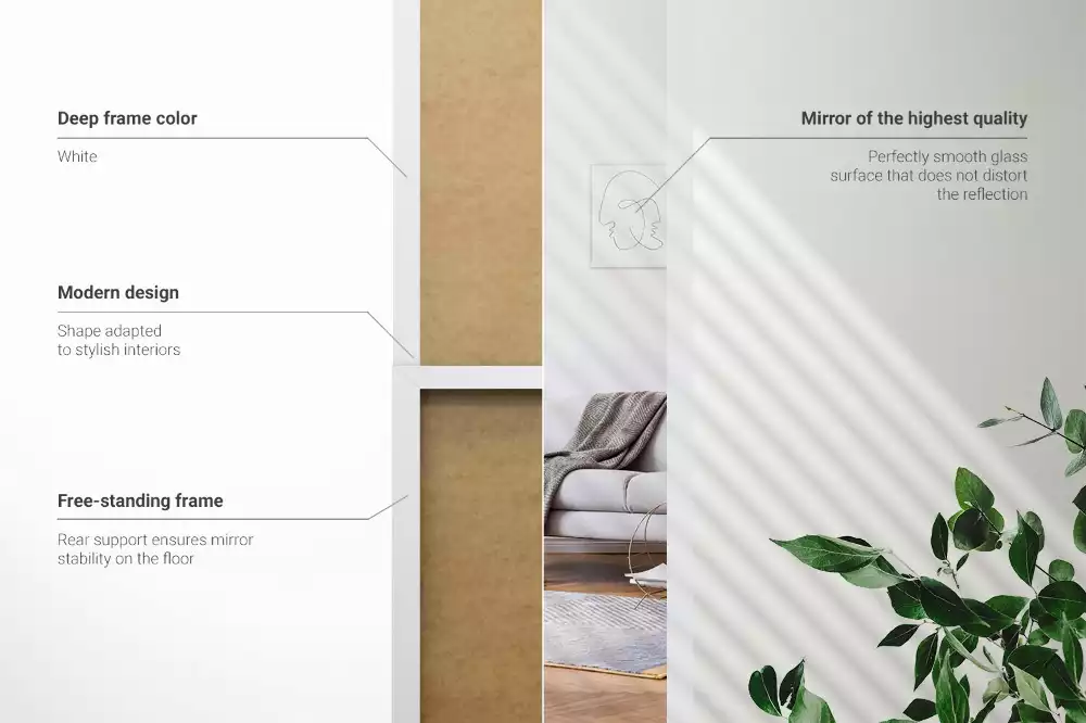 Espelho de pé em moldura branca