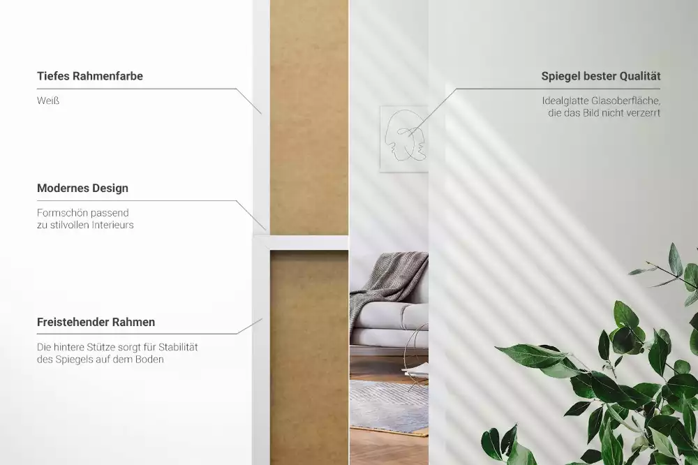 Espelho de pé em moldura branca