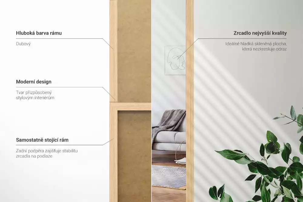 Espelho de pé em moldura cor carvalho