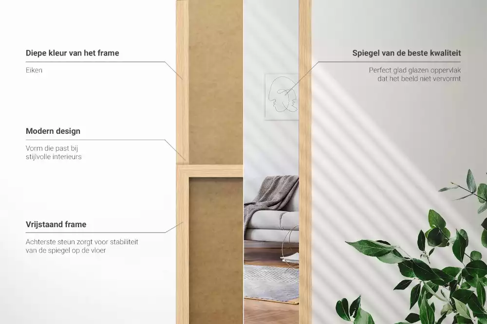 Espelho de pé em moldura cor carvalho