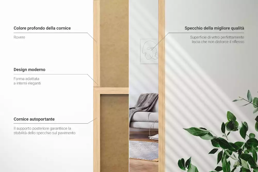 Espelho de pé em moldura cor carvalho