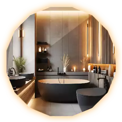 Espelho de forma geométrica com iluminação LED único