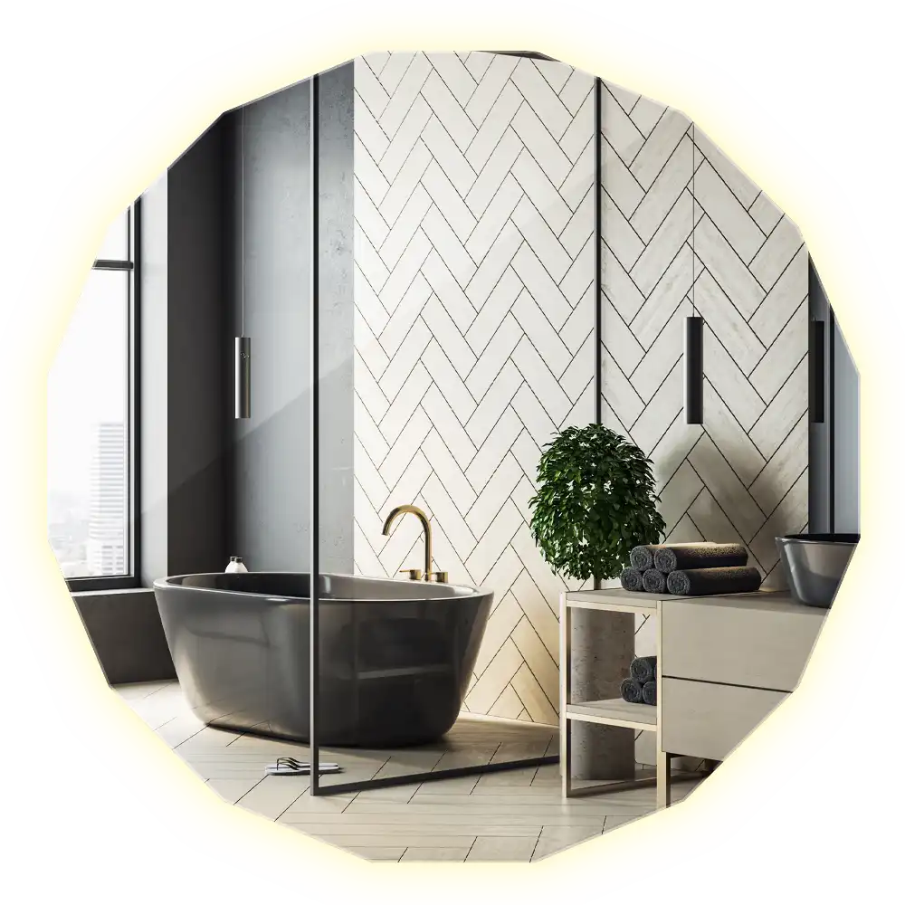 Espelho de forma geométrica com iluminação LED único