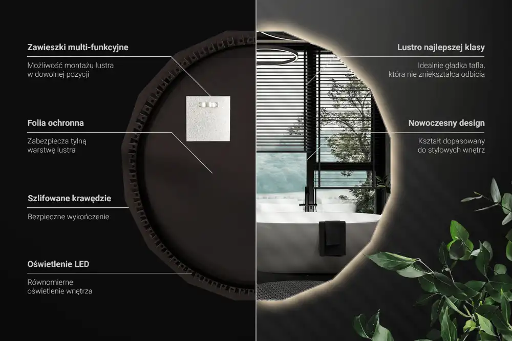 Espelho de forma geométrica com iluminação LED único