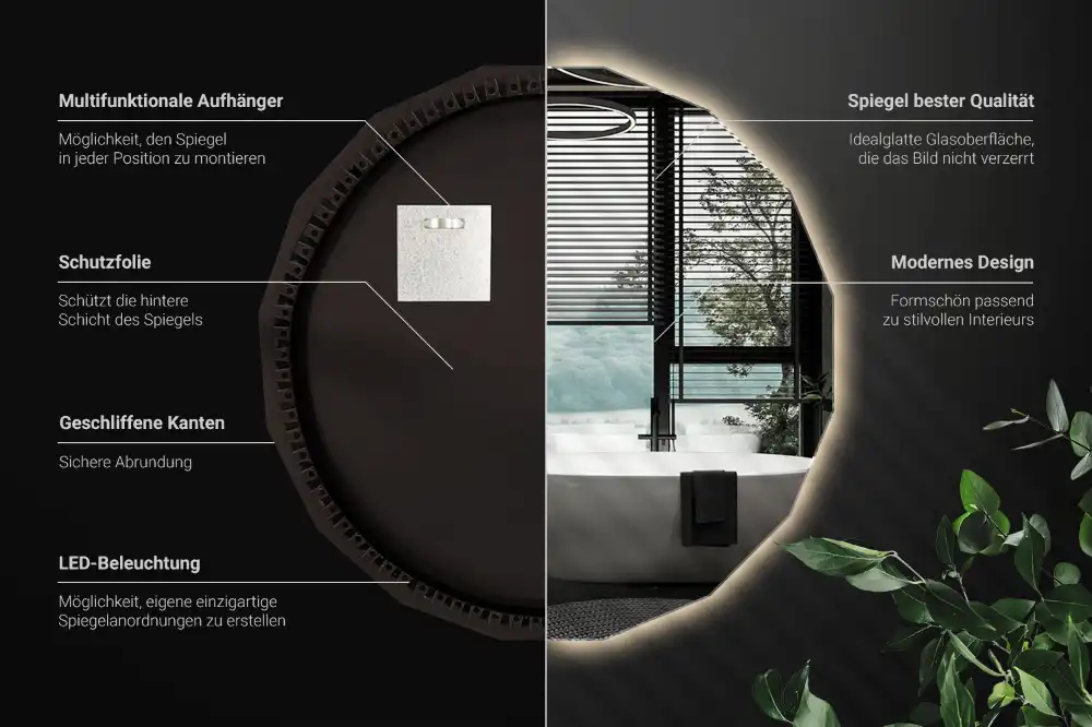 Espelho de forma geométrica com iluminação LED único